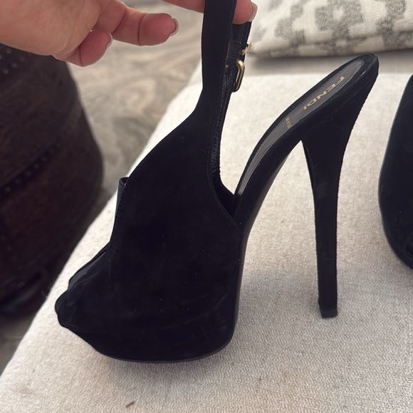 Fendi Women's Black Suede Heeled Sandals - Picture 6 of 9